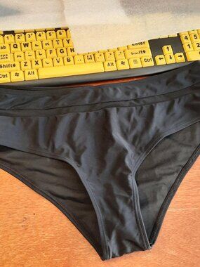 NEW ! Bikini One Pieces Bottom High Waist Front Sheer Strap Black Sz L